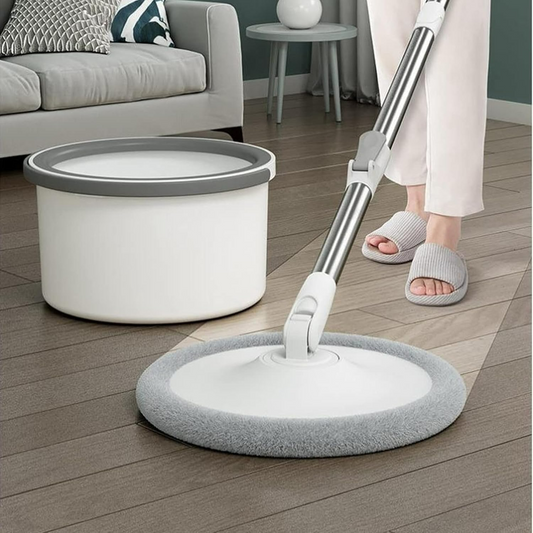 Circle Round Microfiber Floor Mop and Bucket Set – 180° Rotating Mop Head with Round Bucket & Adjustable Handle