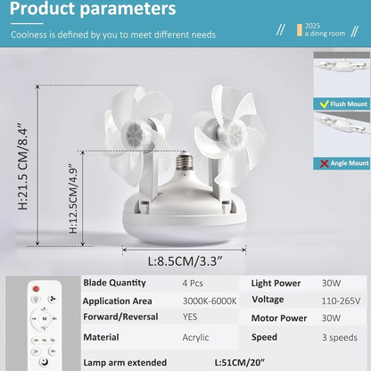 Silent F4 Led Ceiling Fans with Lights and Remote 3 Level