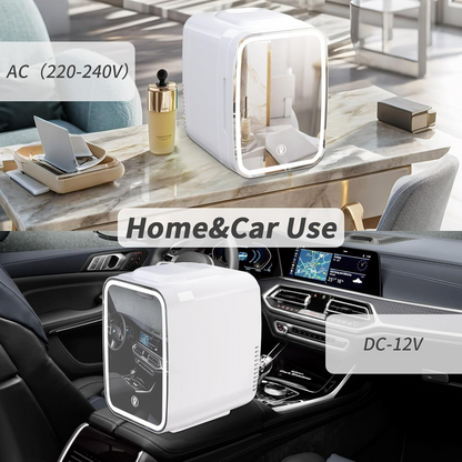 4L Mini Fridge with Dimmable LED Mirror – Portable Cooler & Warmer for Cosmetics, Food