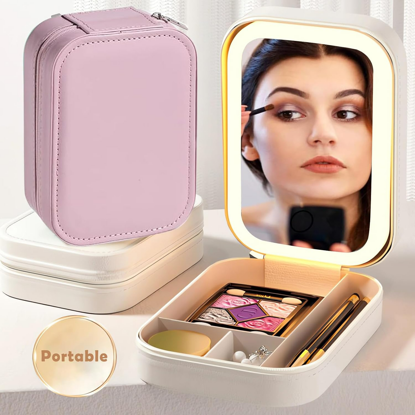 Travel Size LED Mirror & Beauty Makeup organiser Case