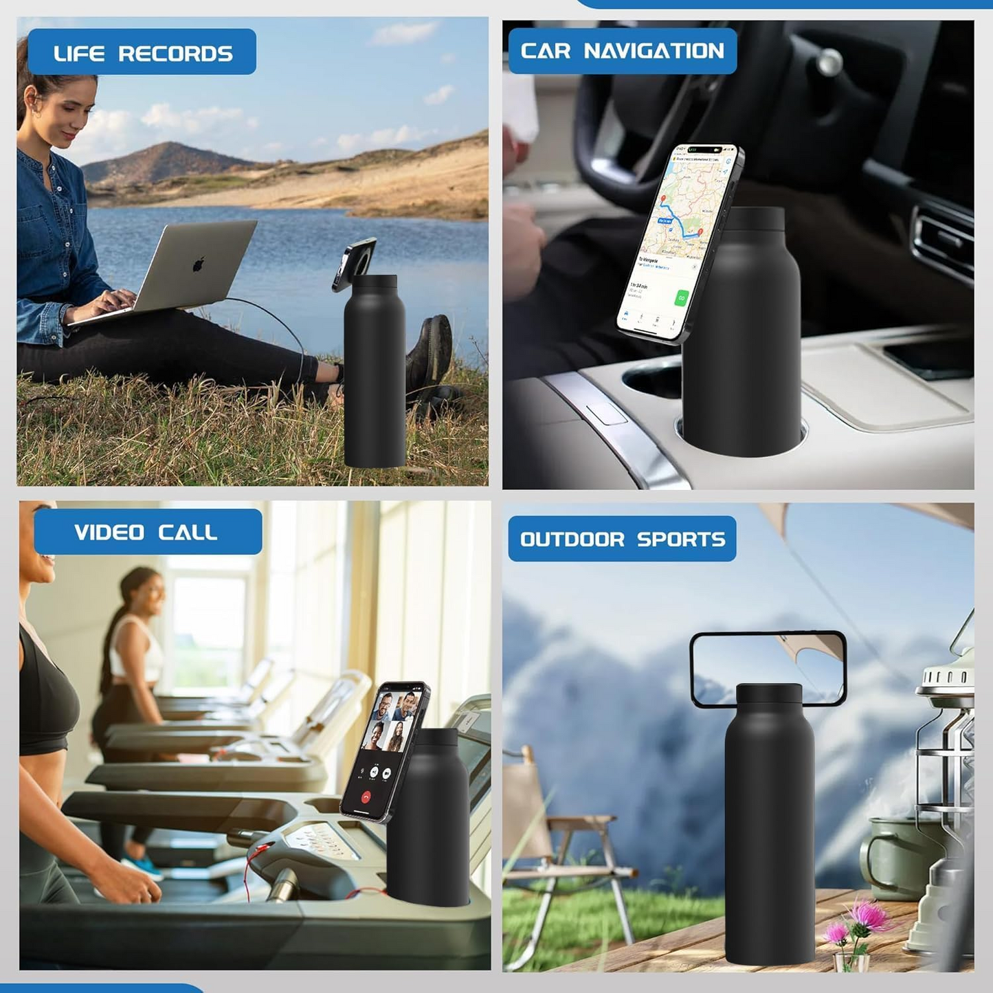 Insulated Water Bottle with Magnetic Phone Holder | Stainless Steel Tumbler Compatible with MagSafe for Gym, Car, & Sports