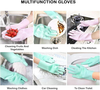 Silicone Dish Washing Gloves (Multicolor , 1 Pair)
