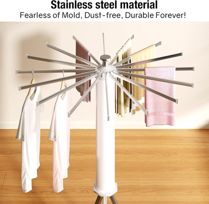 Folding Tripod Clothes Airer – Compact Drying Rack with 16 Rotating Arms, Aluminum, Indoor/Outdoor Use
