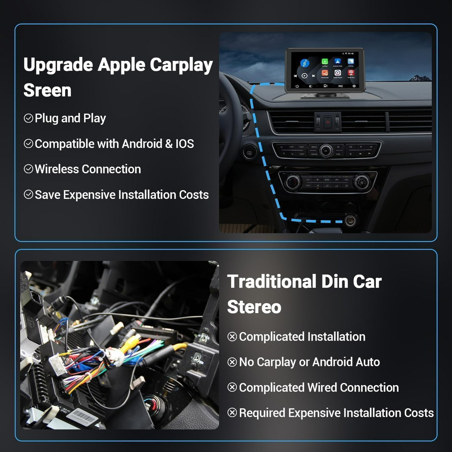 Wireless Car Radio Stereo Apple Carplay AirPlay & Android Auto with Backup Camera