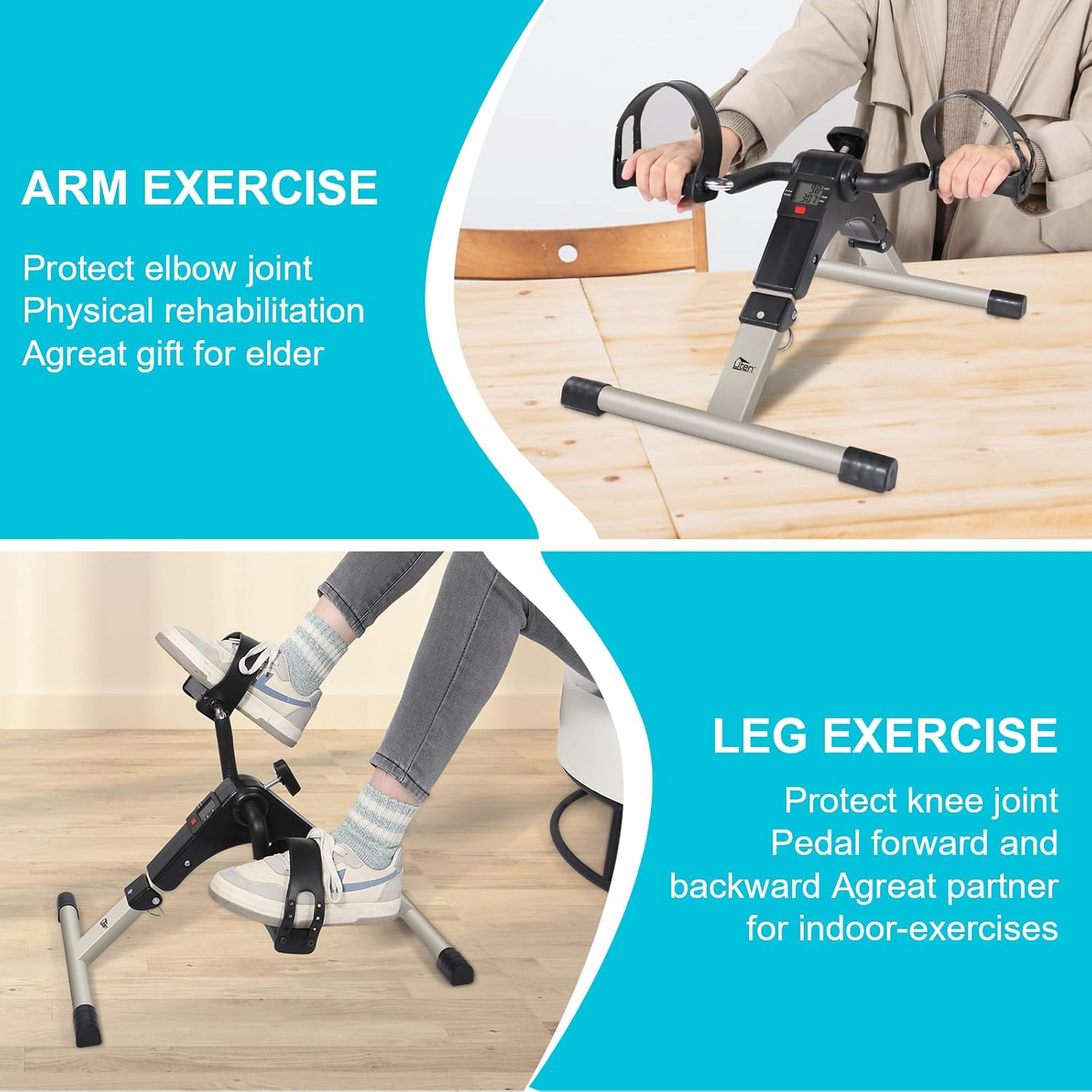 Sport Foldable Pedal Exerciser, Stationary Under Desk Exercise Equipment Arm/Leg/Foot Peddler Exercise