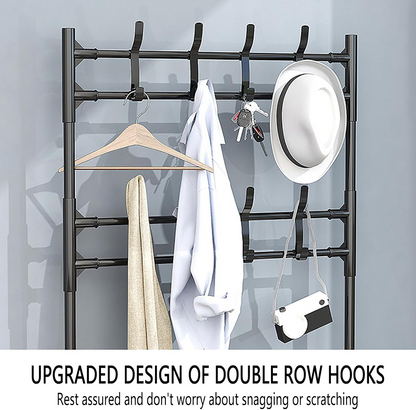 3-in-1 Coat Rack & Shoe Rack Organizer 4 Tier Storage Organizer with Hooks