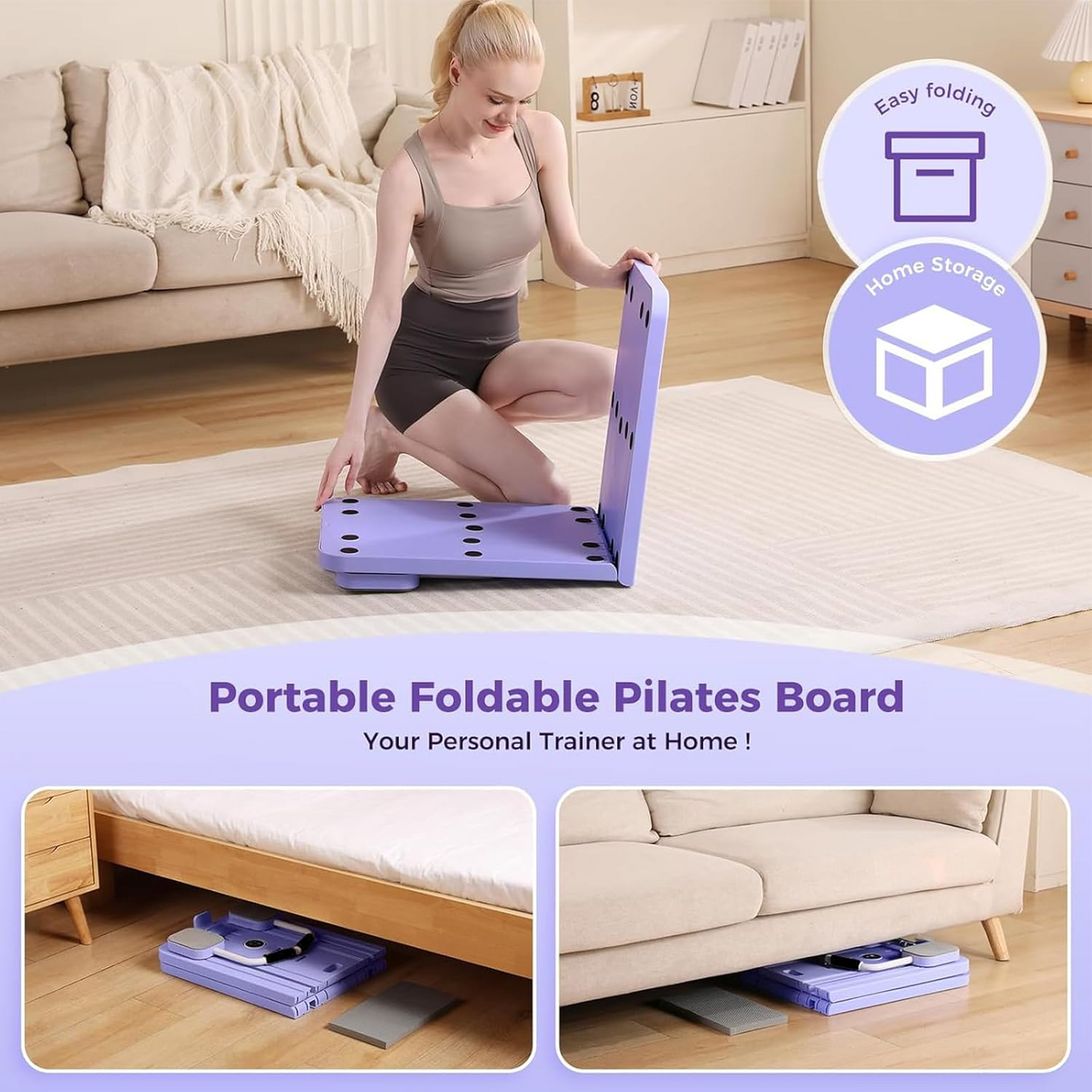 Foldable Pilates Reformer Machine – Multifunctional Home Fitness Board with Ab Roller