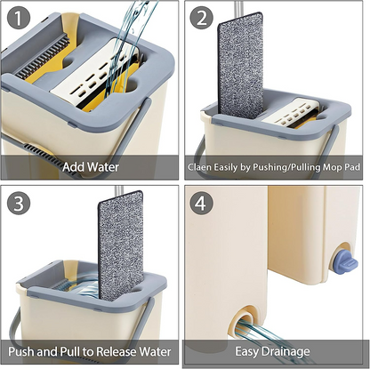 Household Cleaning Tool Wet Dry Hand-Free Mop Bucket Set With Plastic Basket Cloth Material