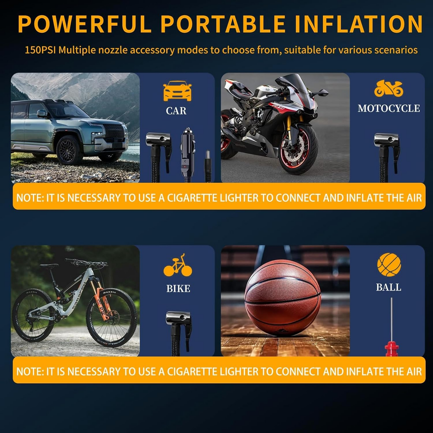 Tire Inflator Portable Air Compressor - Air Pump for Car Tires with Tire Pressure Gauge MK-322