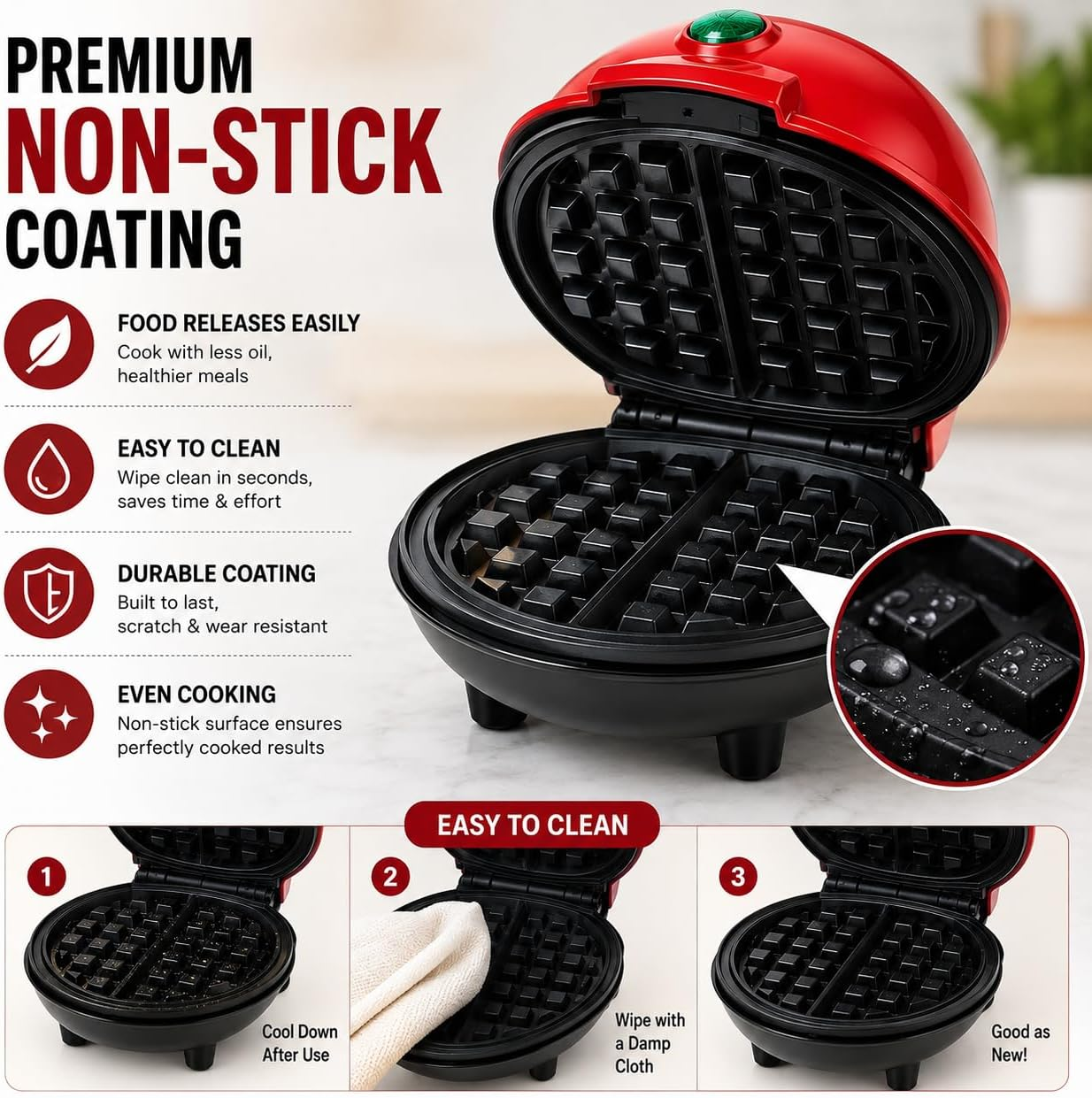Round Non Stick Mini Waffle Maker
