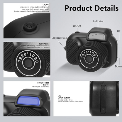Mini Keychain Camera, 8MP, Supports SD Card Images, with Screen, Mini Digital Body Camera