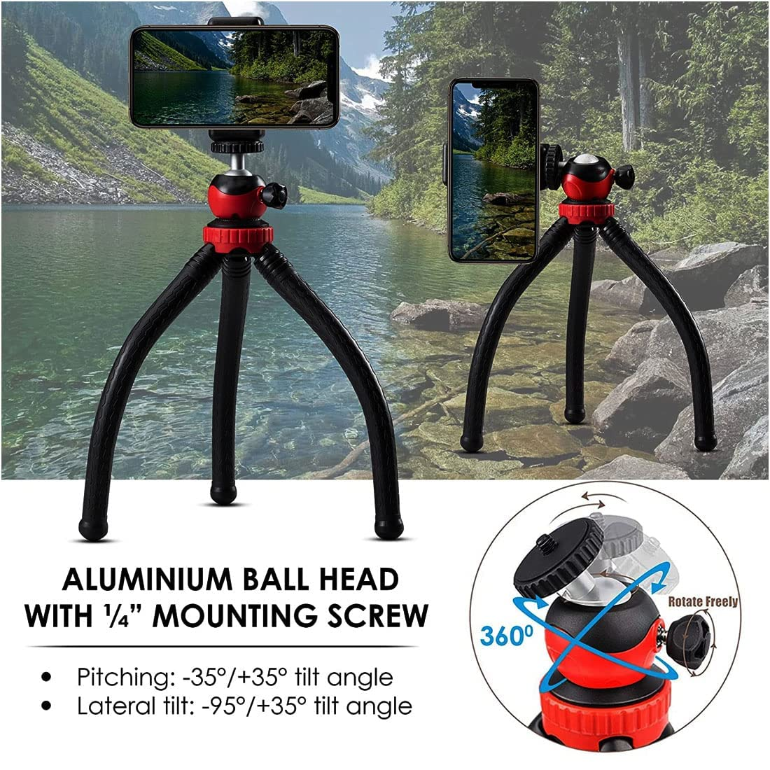 Flexible Octopus Tripod for Phone & Camera – Mini Tripod Travel Stand with Phone Clip Mount