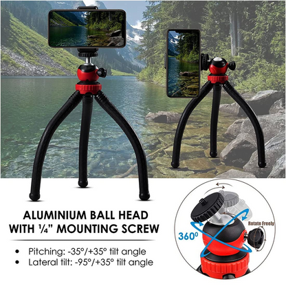 Flexible Octopus Tripod for Phone & Camera – Mini Tripod Travel Stand with Phone Clip Mount