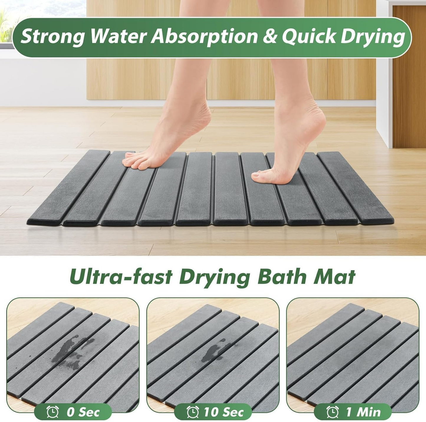 Luxury Foldable Stone Drying Mat Anti Slip Bathroom/Kitchen