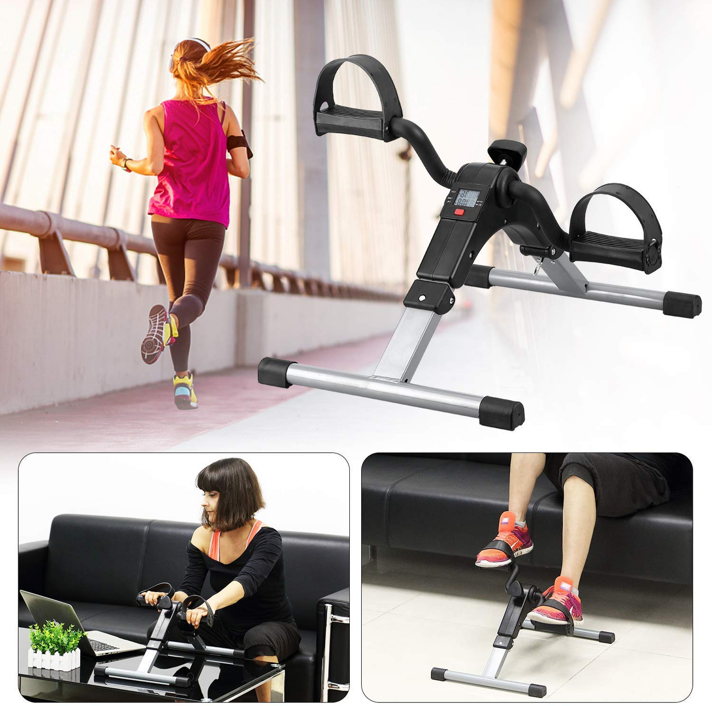 Sport Foldable Pedal Exerciser, Stationary Under Desk Exercise Equipment Arm/Leg/Foot Peddler Exercise