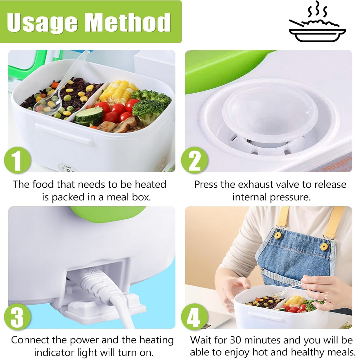 Electric Lunch Box – Portable Food Warmer for Work & Travel - Green