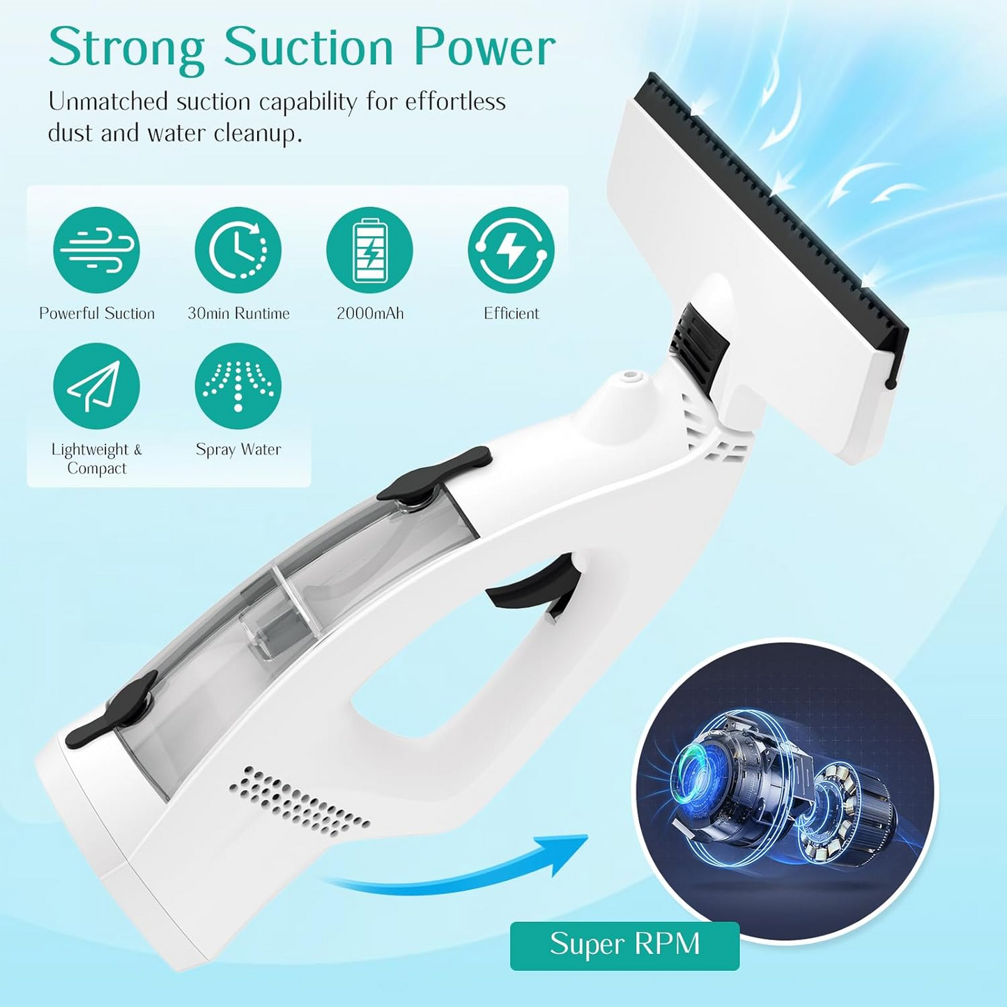 3 in 1 Rechargeable Cordless Window Vacuum Cleaner with Window Puller