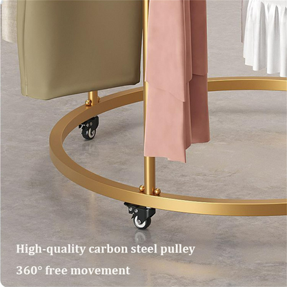 Round Garment Rack – Freestanding Metal Clothing Display with Wheels, Rotating Spiral Dress Rack for Retail & Home - Gold Color