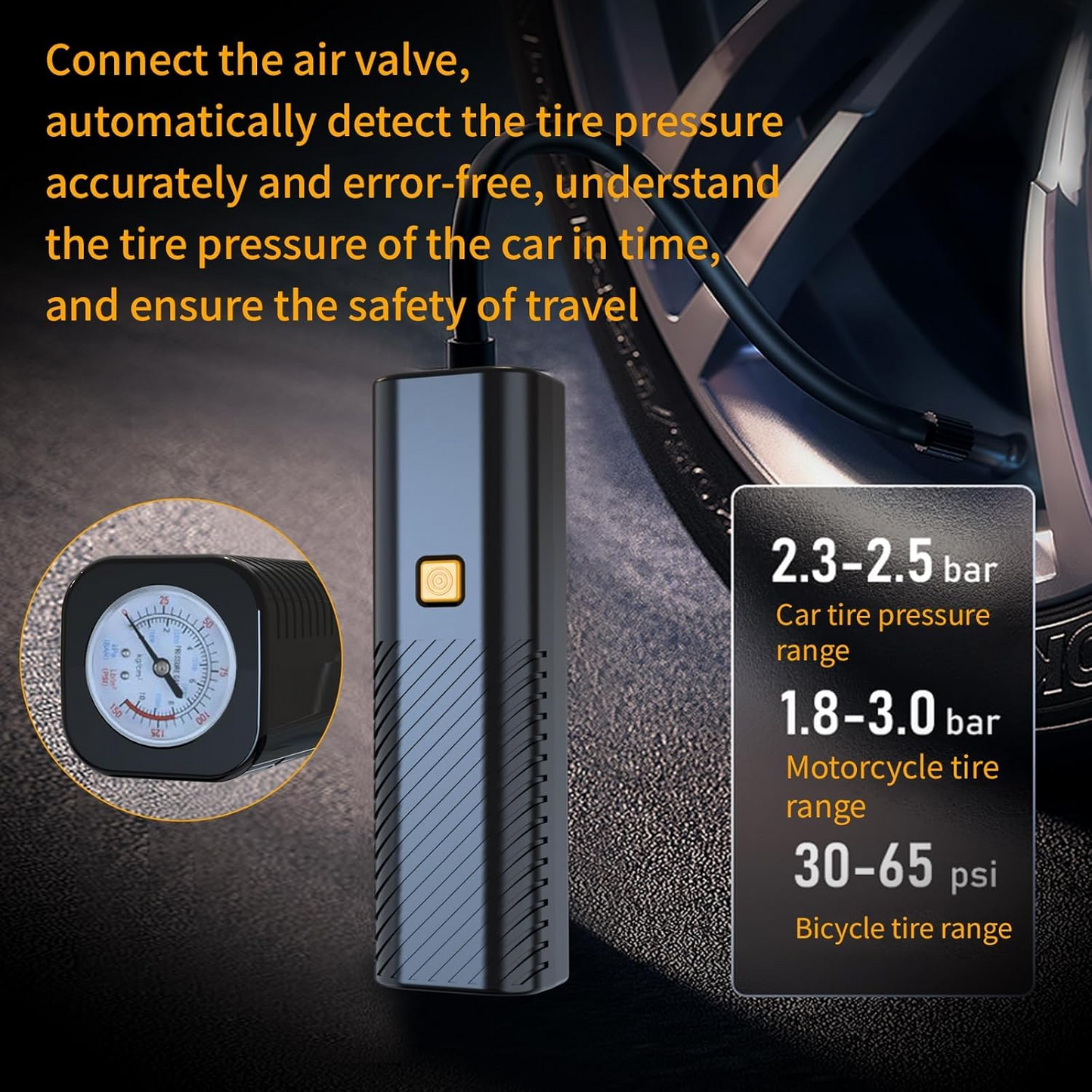 Tire Inflator Portable Air Compressor - Air Pump for Car Tires with Tire Pressure Gauge MK-322