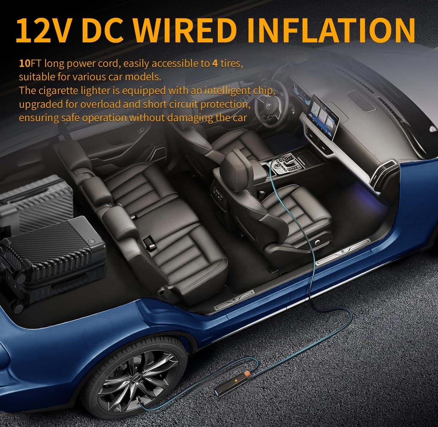 Tire Inflator Portable Air Compressor - Air Pump for Car Tires with Tire Pressure Gauge MK-322