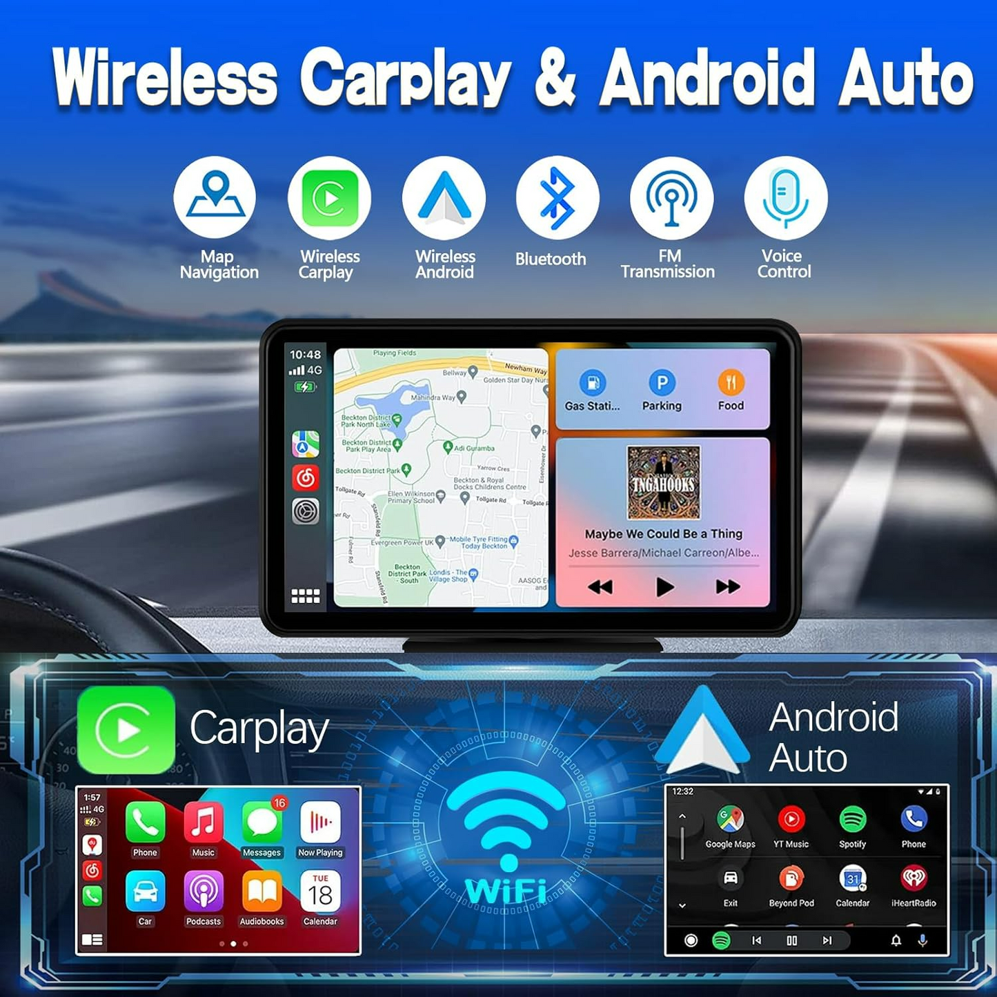 Wireless Car Radio Stereo Apple Carplay AirPlay & Android Auto with Backup Camera