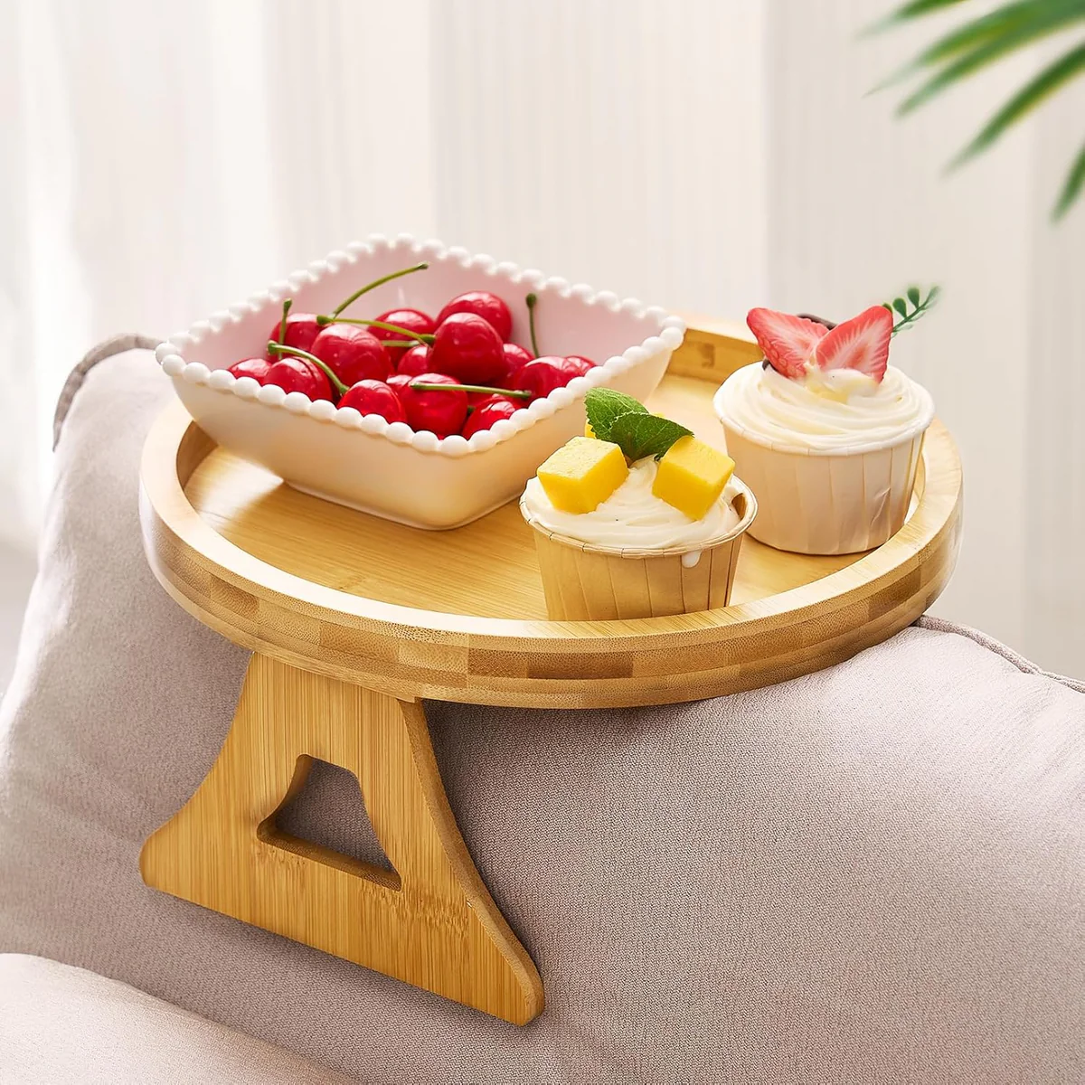 Round Bamboo Sofa Arm Tray