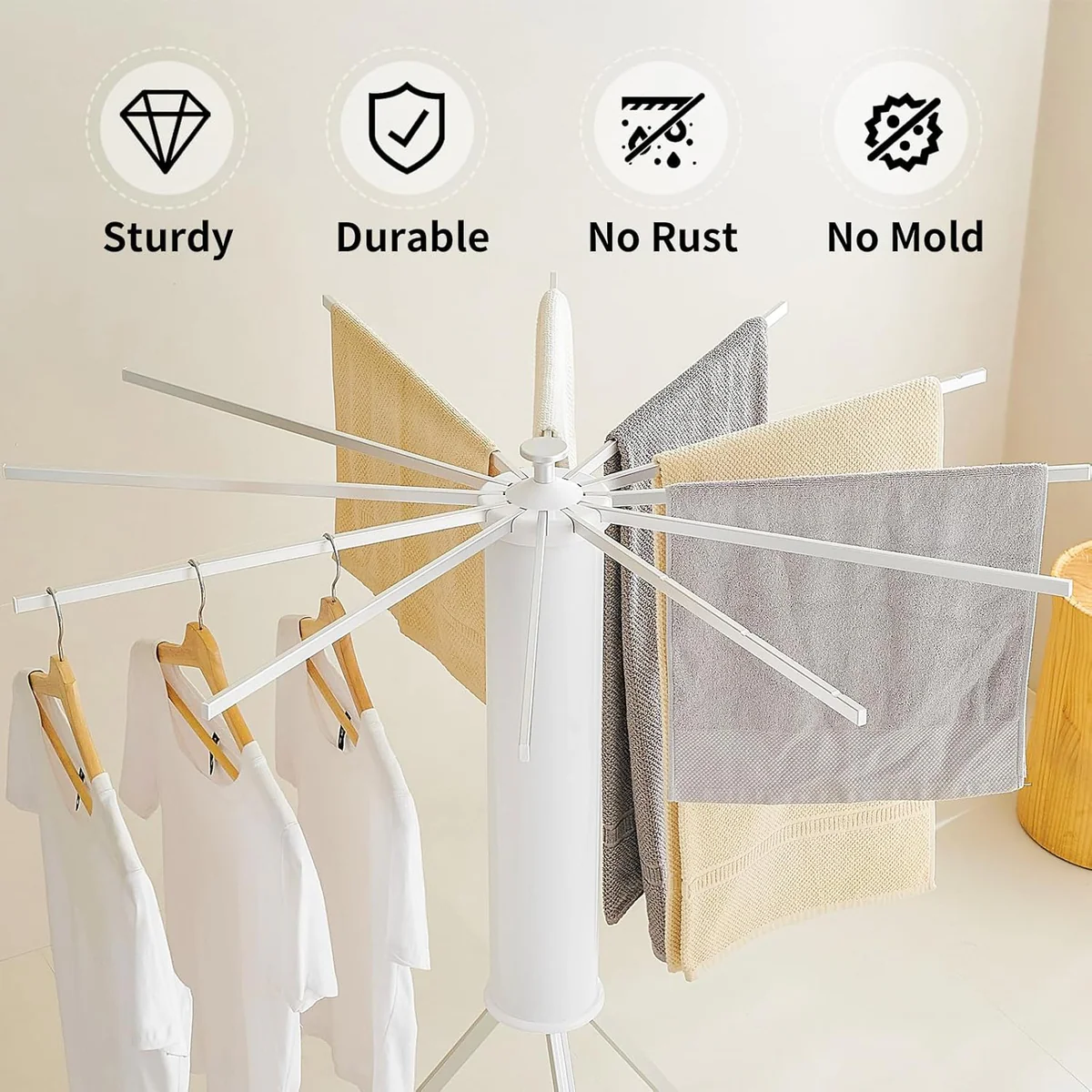 Folding Tripod Clothes Airer – Compact Drying Rack with 16 Rotating Arms, Aluminum, Indoor/Outdoor Use