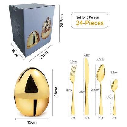 Premium Cutlery Set 24 Pcs with Oval Shaped Stand (Golden Egg)