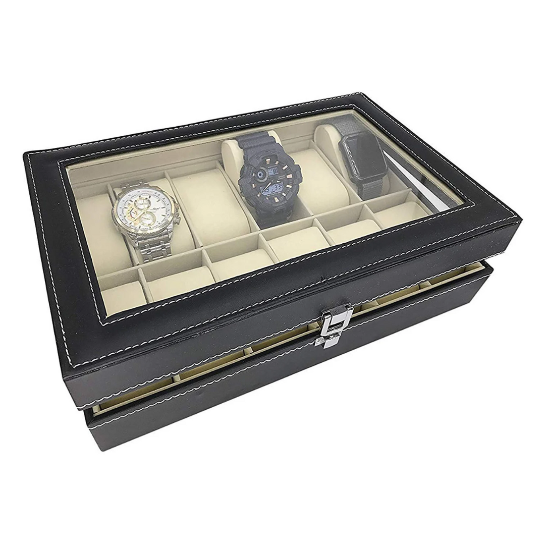 Watch Box 12 Slot Black Watch Display Box Storage Organiser