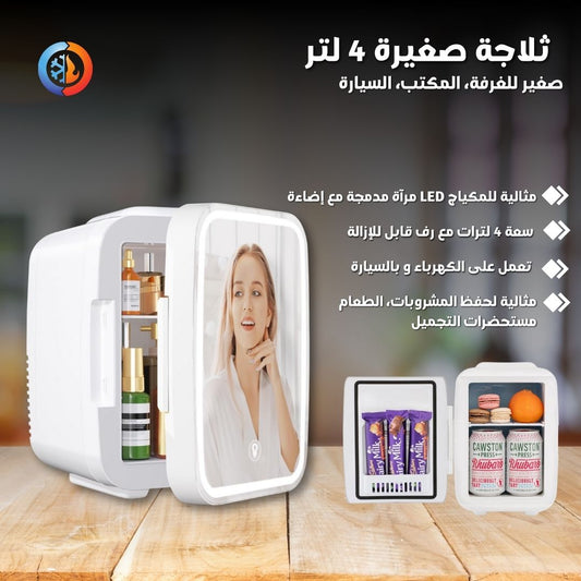 4L Mini Fridge with Dimmable LED Mirror – Portable Cooler & Warmer for Cosmetics, Food