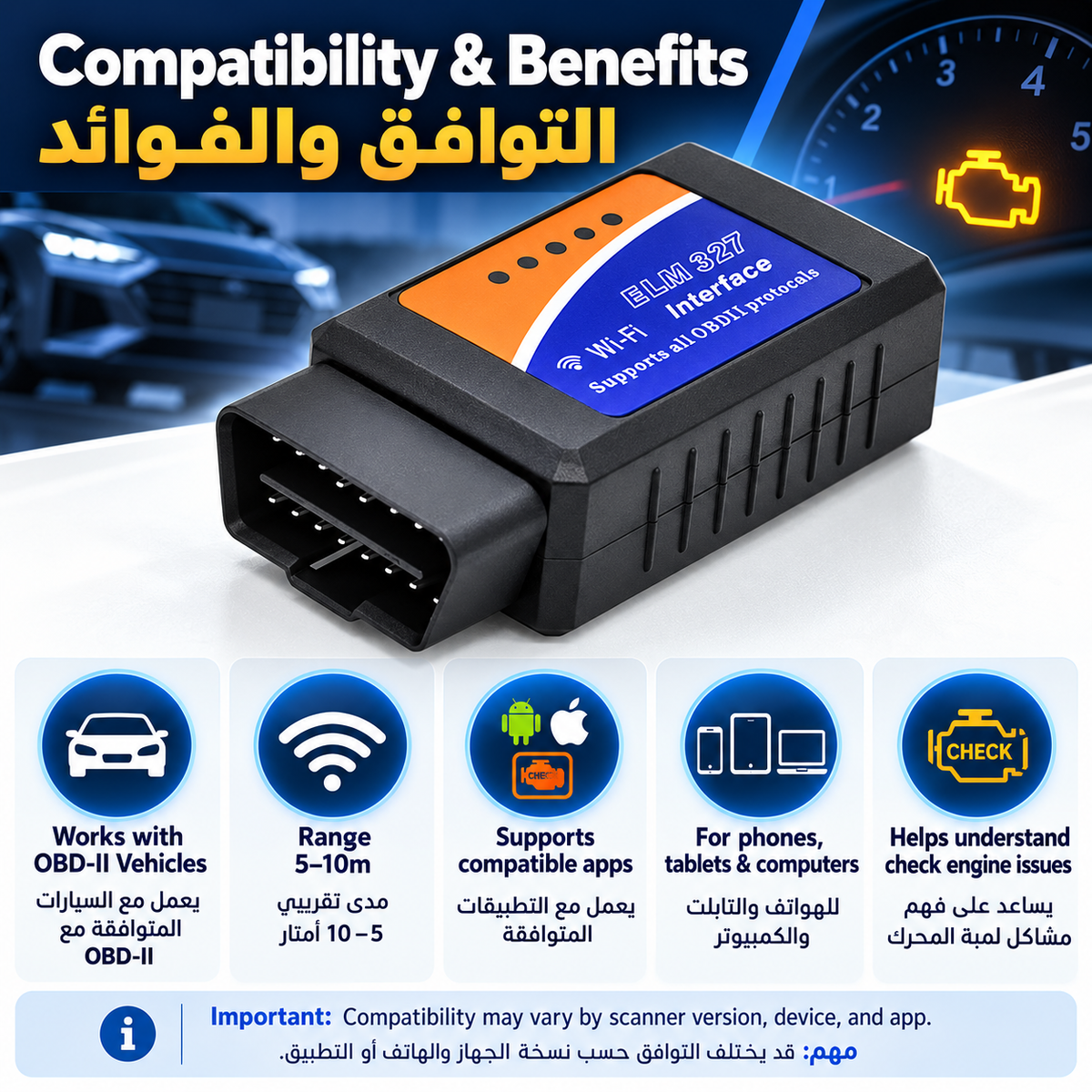 ELM327 OBD2 Wi-Fi car diagnostic scanner adapter