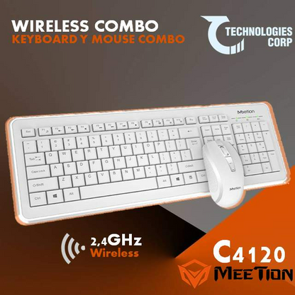 MEETION C4120 2.4 GHz KEYBOARD AND MOUSE WIRELESS COMBO – White