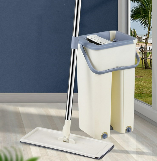 Household Cleaning Tool Wet Dry Hand-Free Mop Bucket Set With Plastic Basket Cloth Material