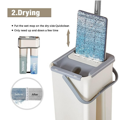 Household Cleaning Tool Wet Dry Hand-Free Mop Bucket Set With Plastic Basket Cloth Material