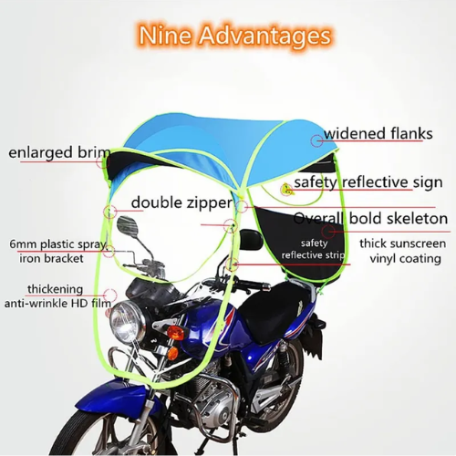 Electric Bike Motorcycle Rain Shelter Fully Enclosed Motorbike Umbrella Awning Rain Hood - Silver Coating Blue