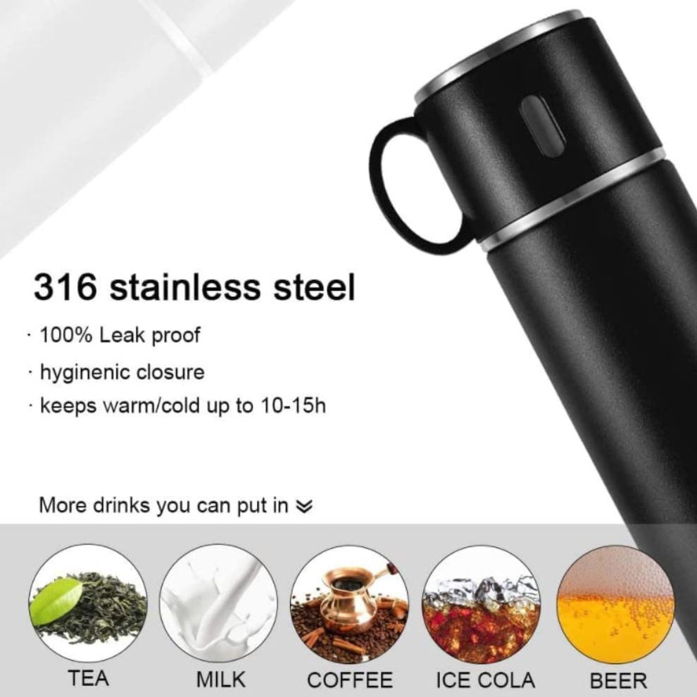Thermos With Cups Double Wall Stainless Steel 500ml Vacuum Flask