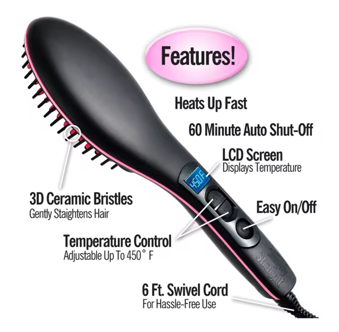 Hair Straightener Brush Ceramic