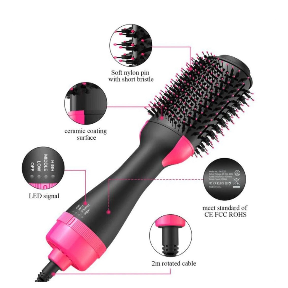 Hair Dryer And Styler Hot Air Brush- 1000W