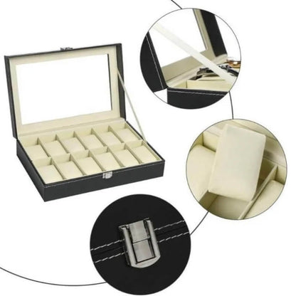 Watch Box 12 Slot Black Watch Display Box Storage Organiser