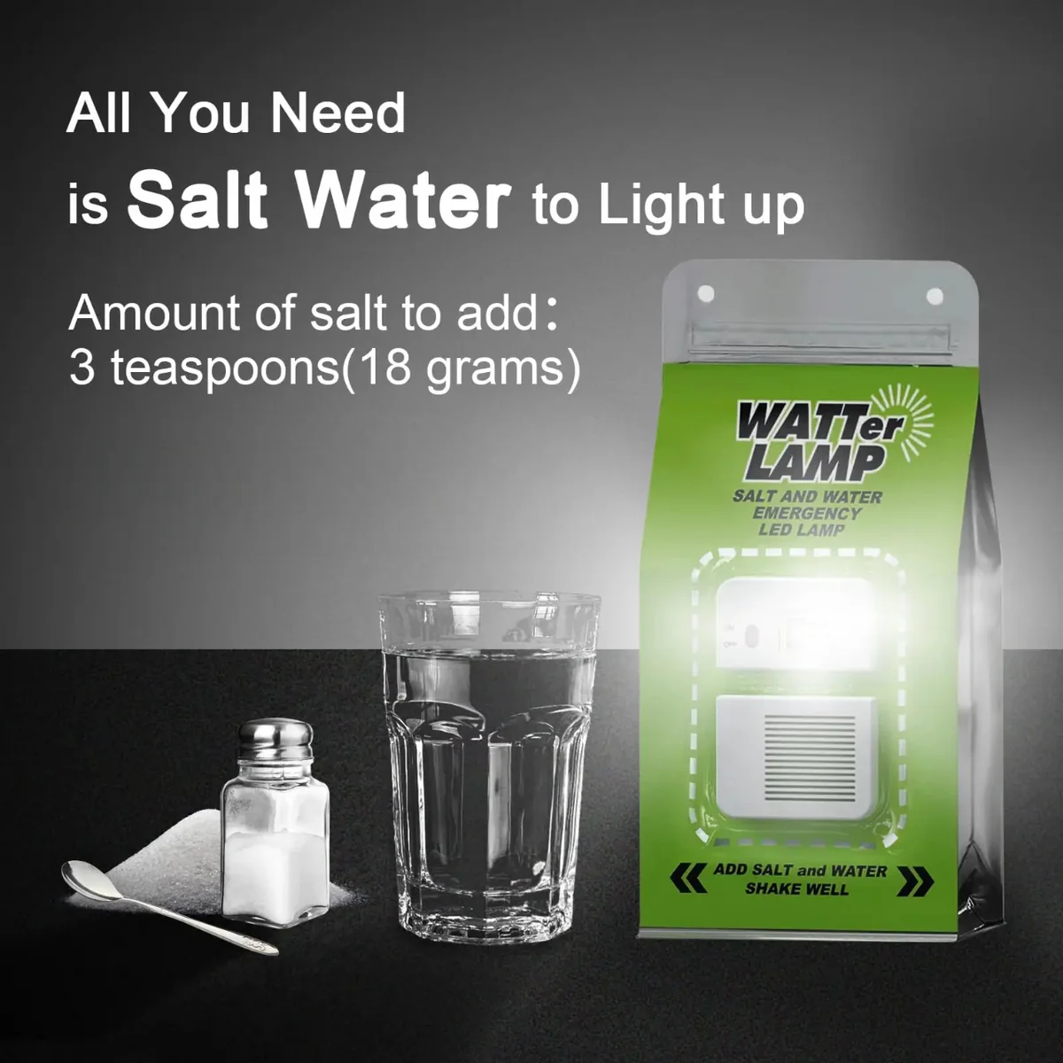Portable Salt Water LED Lamp for Camping, Hiking & Emergencies.