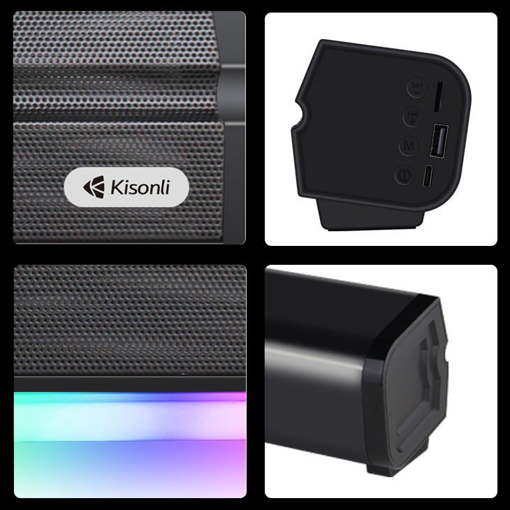 Kisonli LED-802 RGB Wireless Bluetooth Speaker 5.3 Retro Sound bar