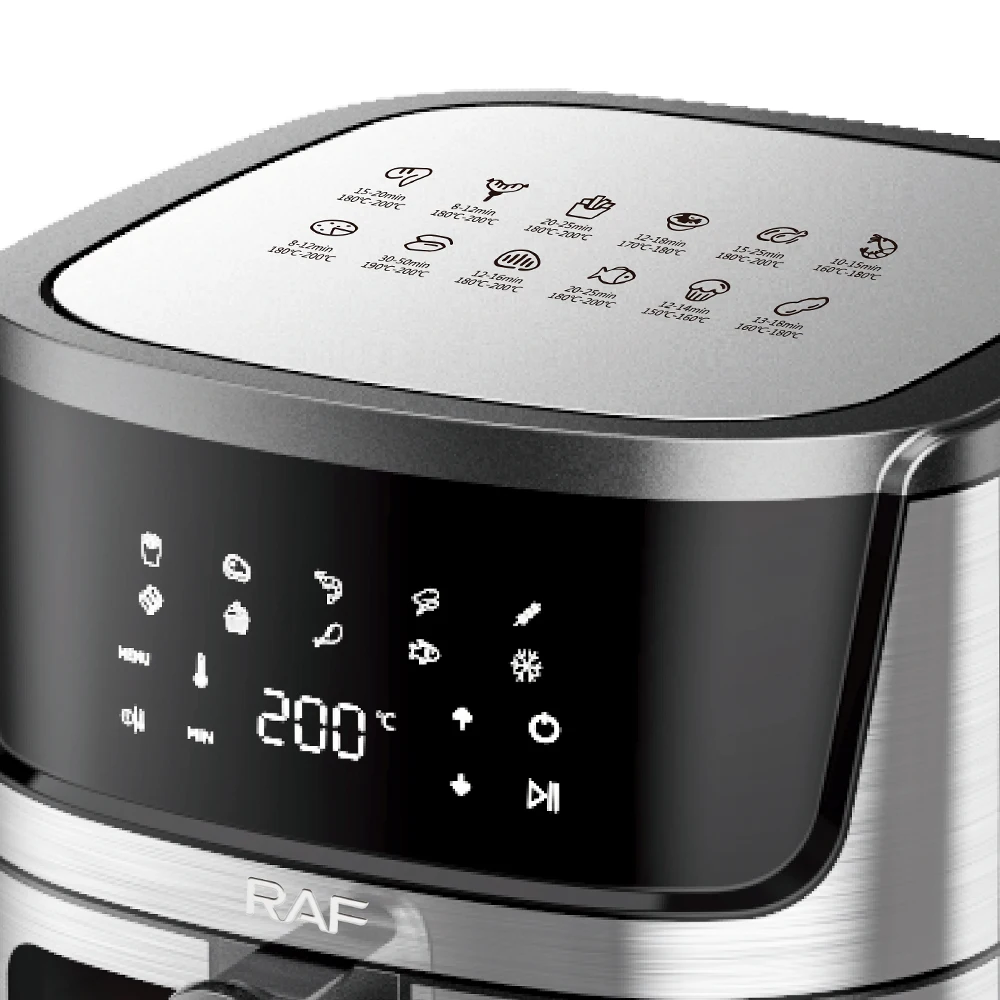 RAF Digital Air Fryer 9L – 1950W Power, 360° Hot Air Circulation, Touchscreen | Oil-Free Healthy Cooking, Stainless Steel R5395