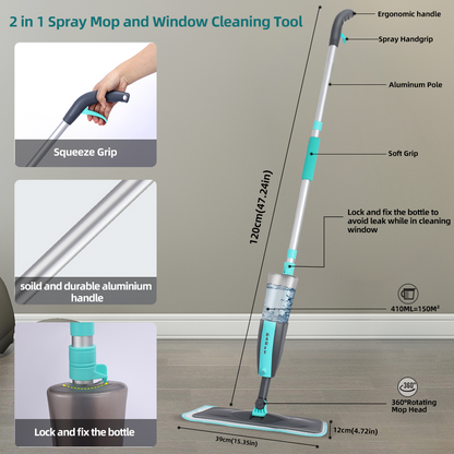 2 in 1 Spray Mop Window Cleaning Tool Lazy Magic Mop with 410ml Water Tank