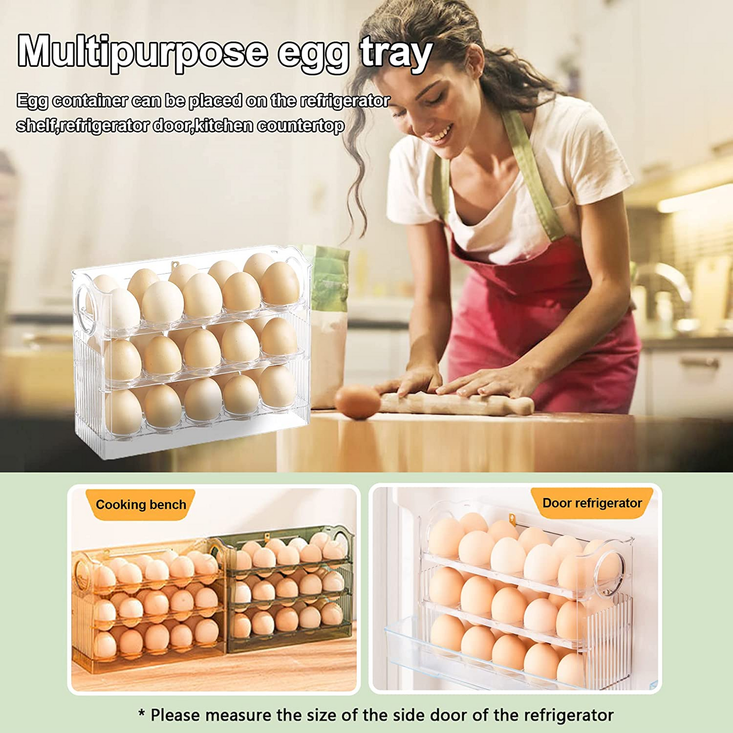 Egg Holder for Refrigerator 30 Coun, 3 Layer Vertical Clear Plastic