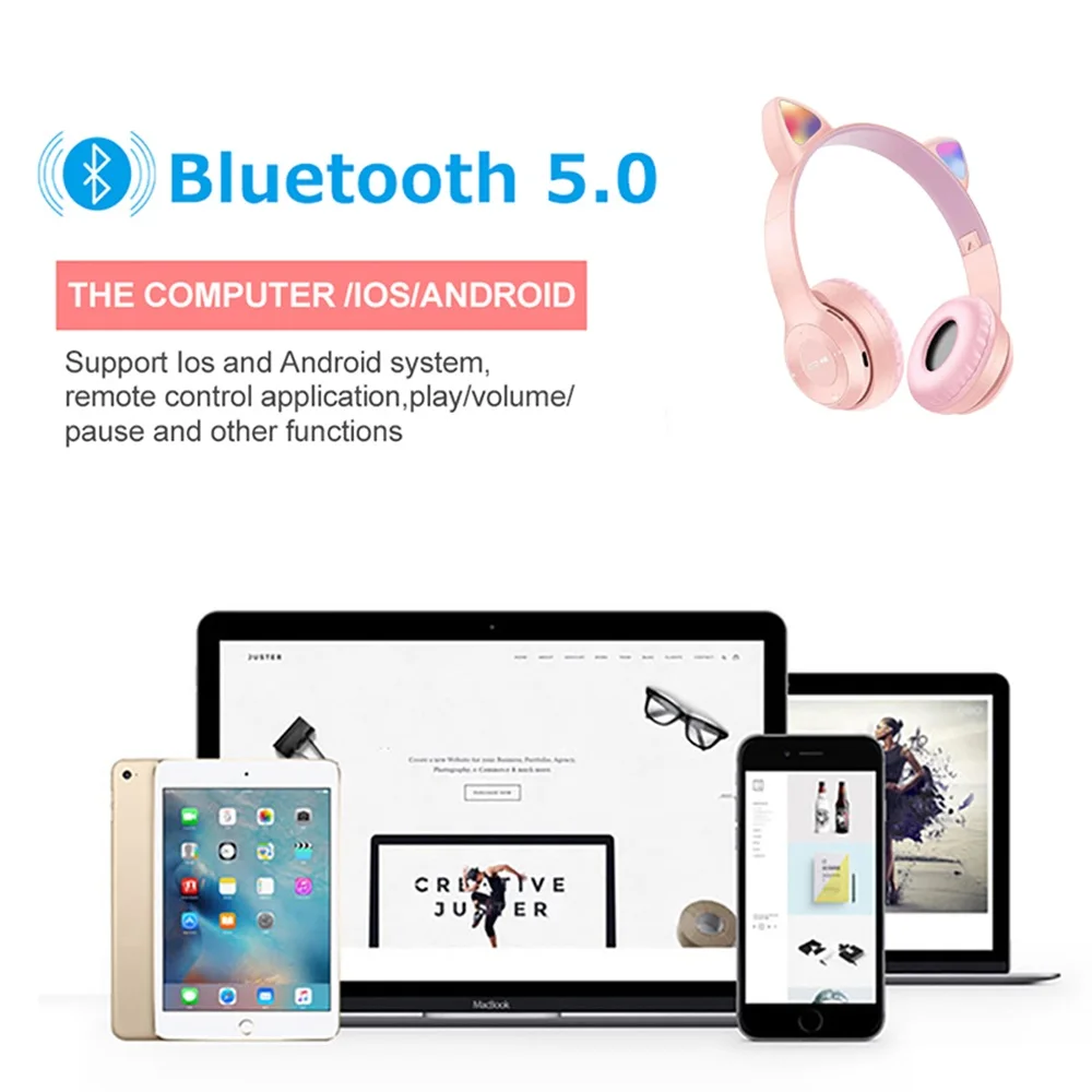 Cat Ears Bluetooth Wireless Headphone With Mic
