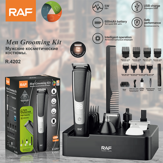RAF 3-in-1 Grooming Kit & Electric Hair Clipper | Rechargeable Nose Hair Trimmer for Men  R4202