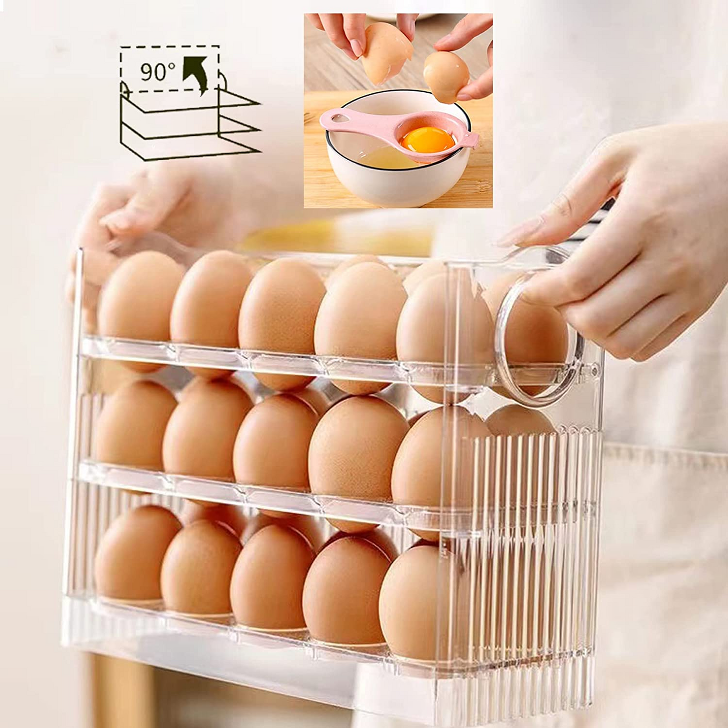 Egg Holder for Refrigerator 30 Coun, 3 Layer Vertical Clear Plastic