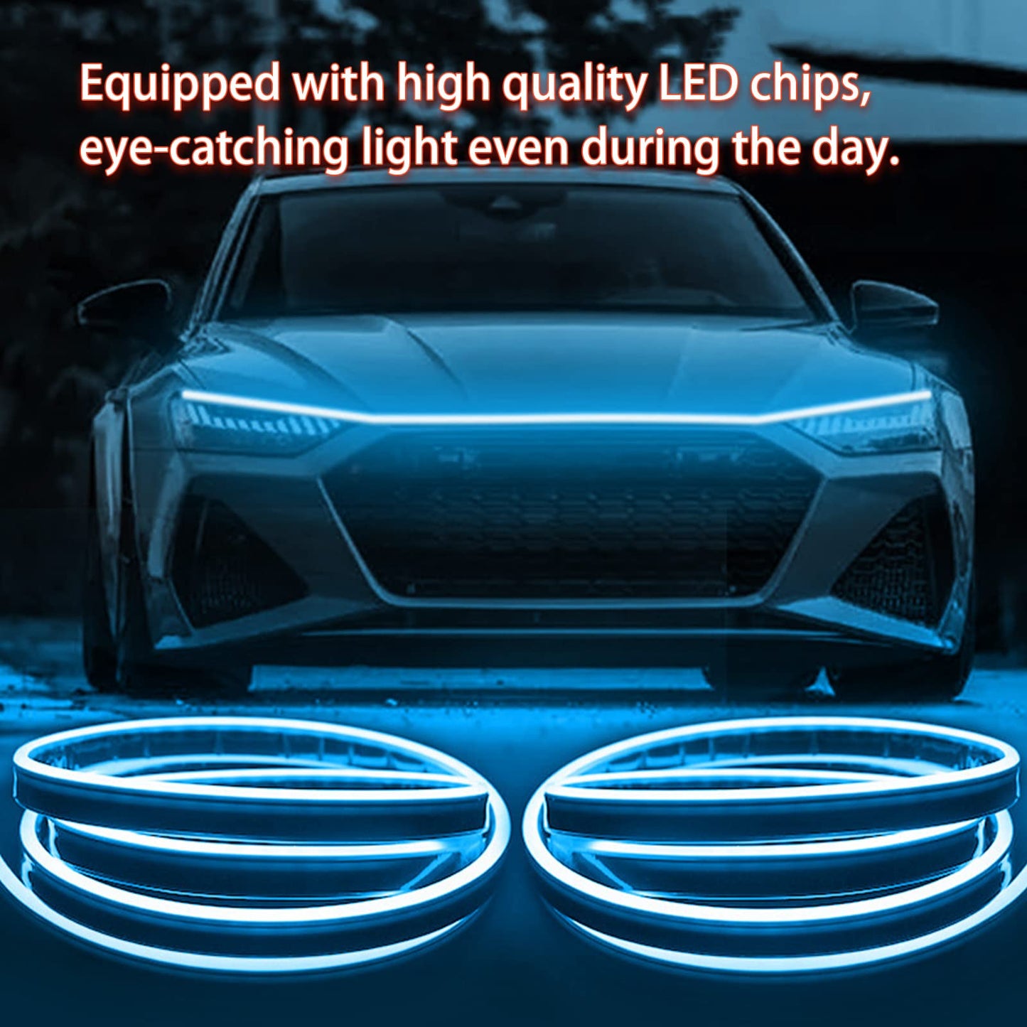 Car Hood Light Strip, Flexible Exterior Car LED Strip Lights Waterproof (Crystal Blue)