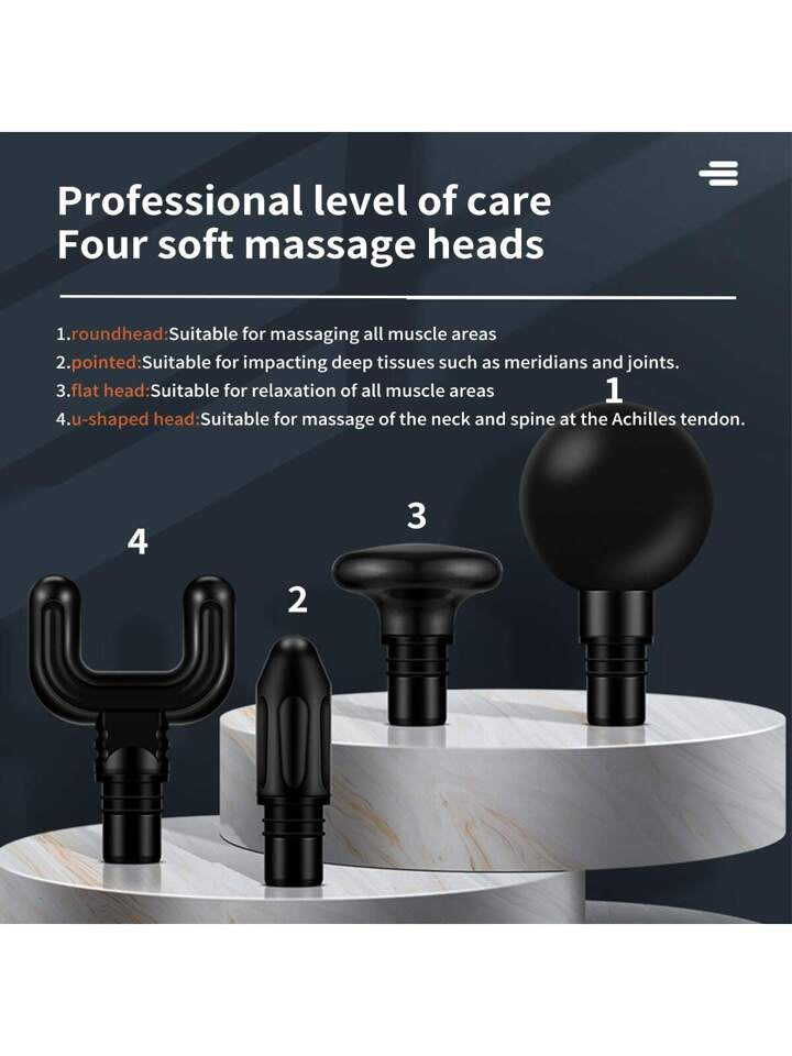 Rechargeable Mini Muscle Massage Gun With 6 Gears And 4 Massage Heads