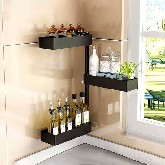 3 Tiered Wall Mounted Kitchen Storage Racks 180 Degree Rotatable For Spice